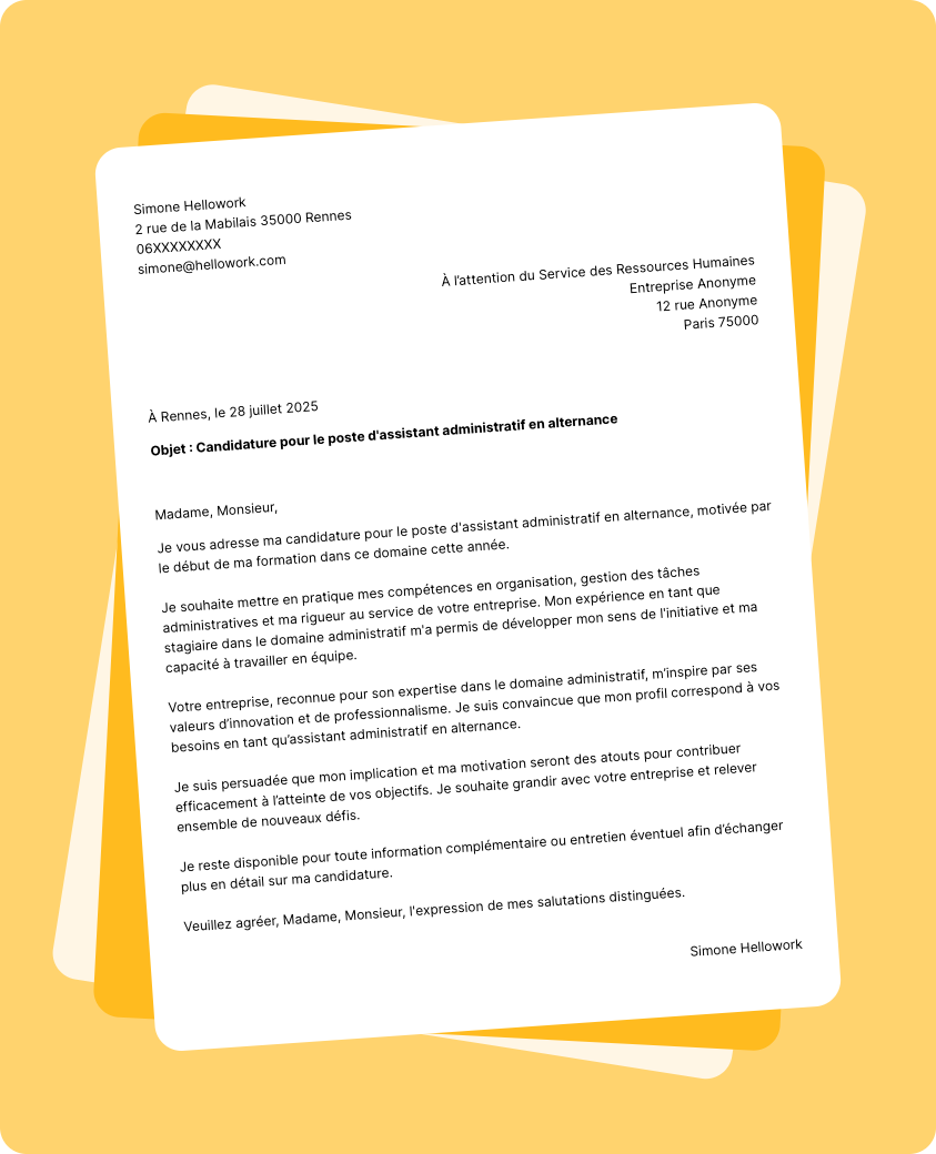Modèle lettre de motivation Assistant administratif en alternance Exemple lettre de motivation Assistant administratif en alternance