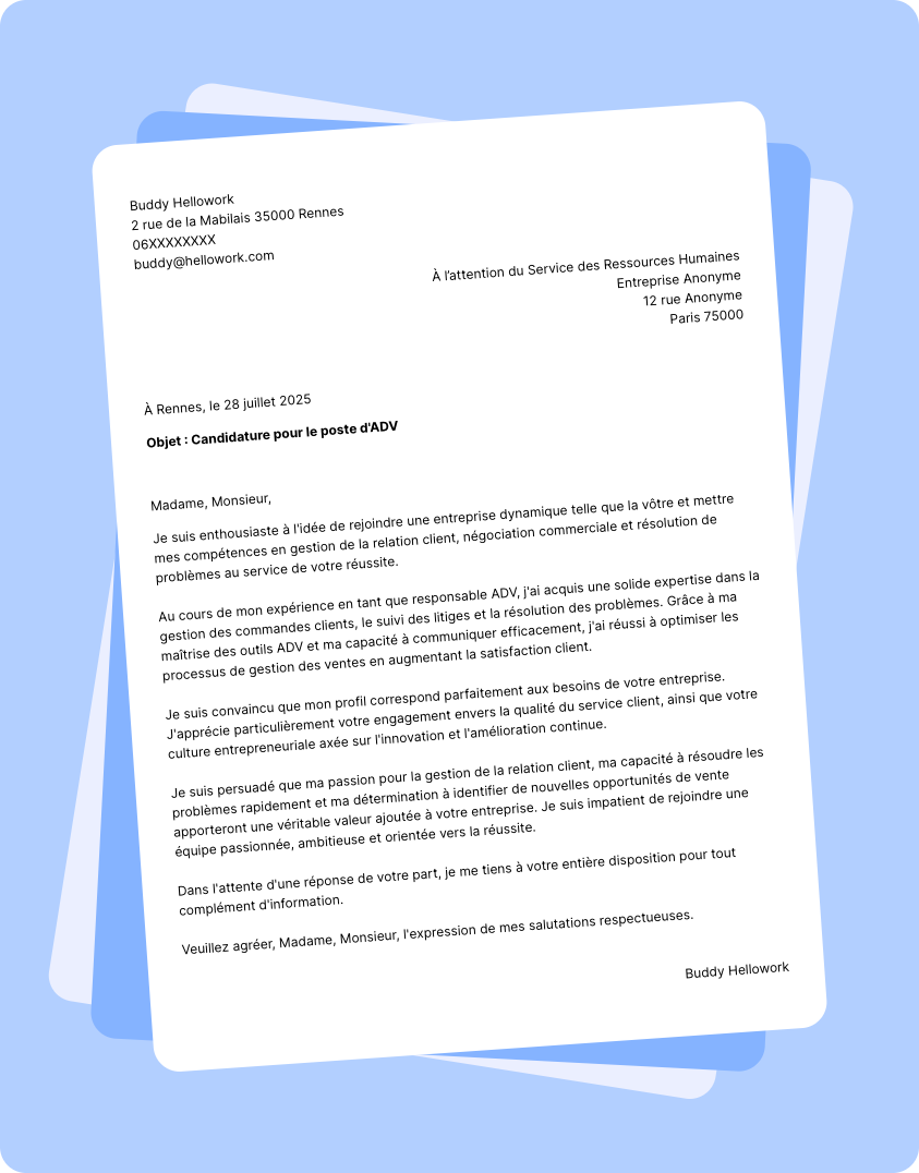 Modèle lettre de motivation en tant que Adv Exemple lettre de motivation en tant que Adv
