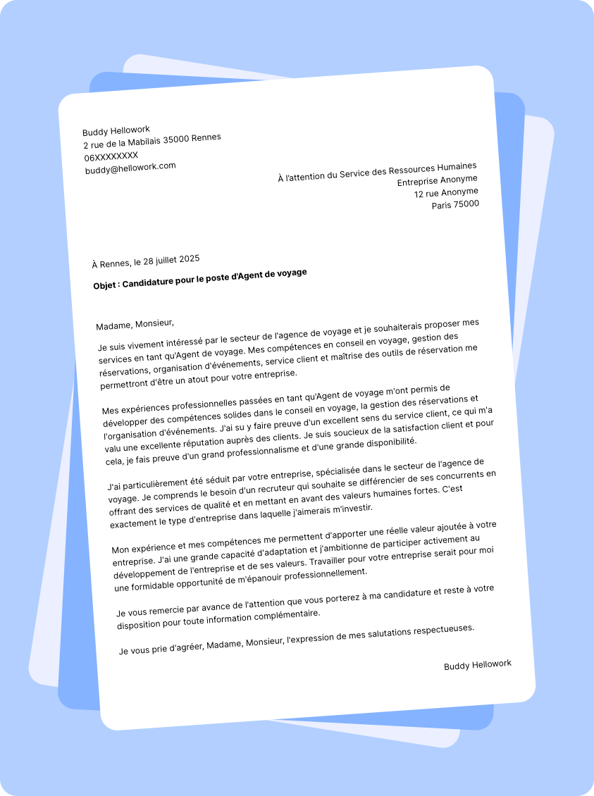 Modèle lettre de motivation pour le secteur Agence de voyage Exemple lettre de motivation pour le secteur Agence de voyage