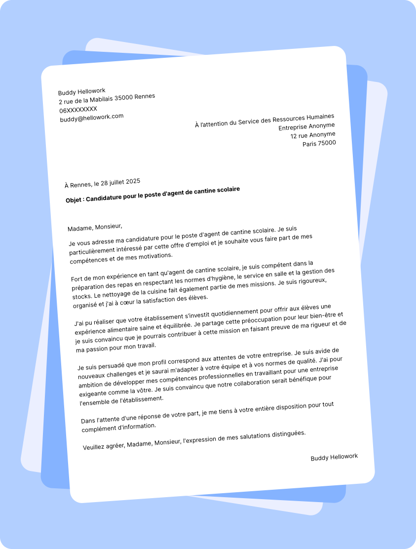 Modèle lettre de motivation en tant que Agent De Cantine Scolaire Exemple lettre de motivation en tant que Agent De Cantine Scolaire