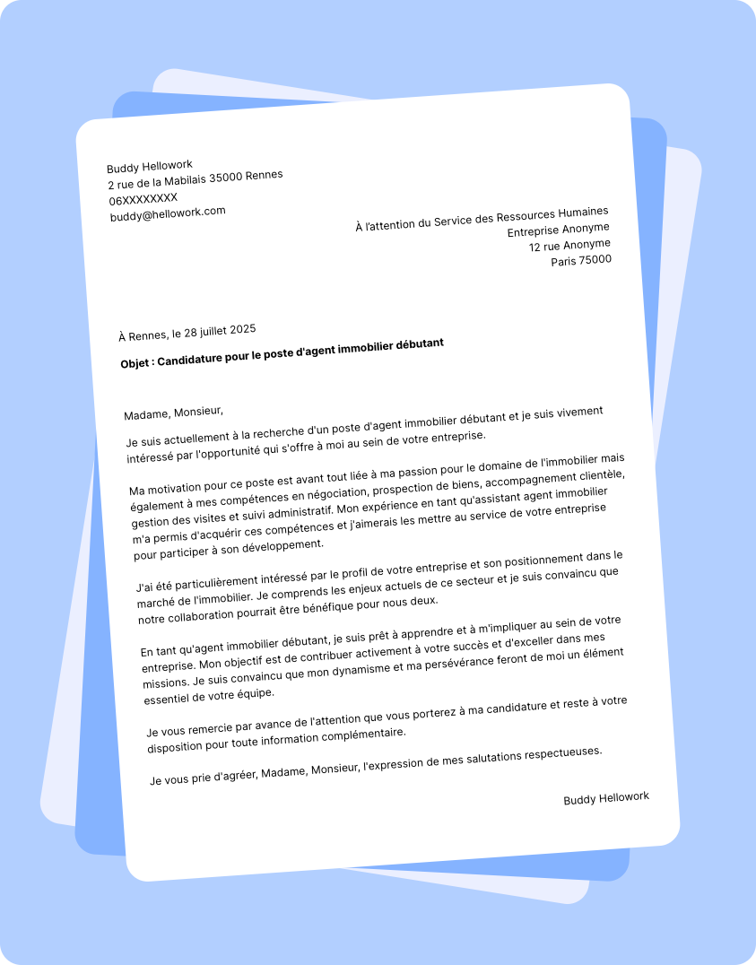 Modèle lettre de motivation en tant que Agent Immobilier Debutant Exemple lettre de motivation en tant que Agent Immobilier Debutant