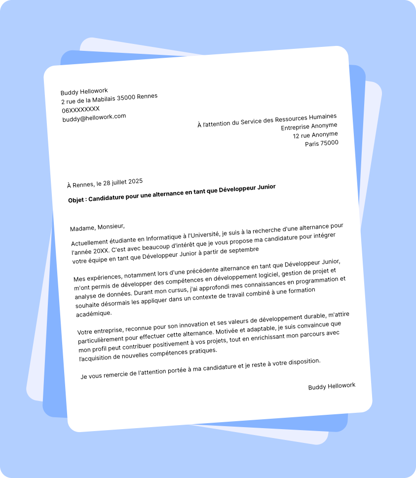 Modèle lettre de motivation Alternance Exemple lettre de motivation Alternance