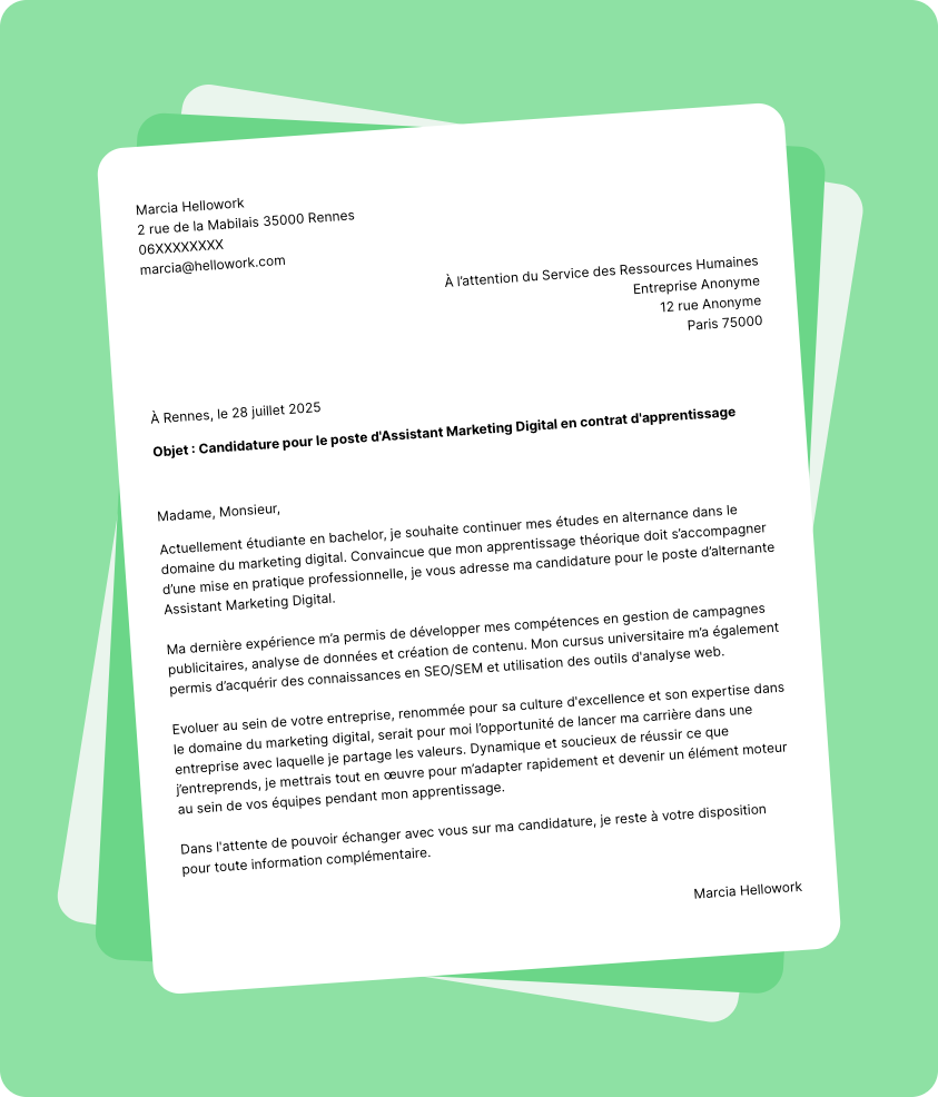 Exemple lettre de motivation Apprentissage