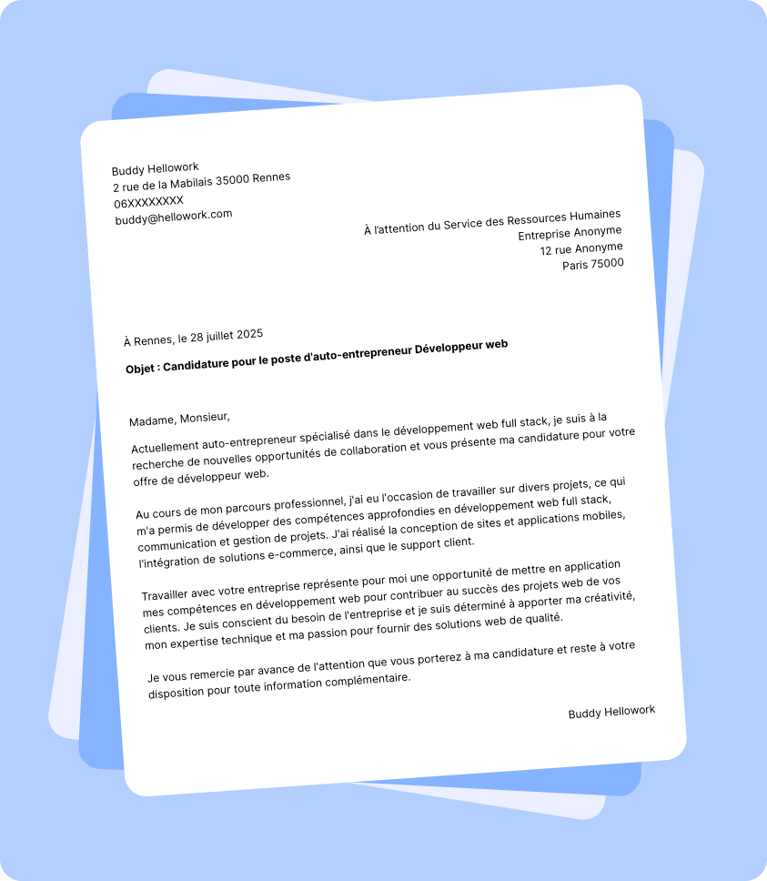 Modèle lettre de motivation Auto entrepreneur Exemple lettre de motivation Auto entrepreneur