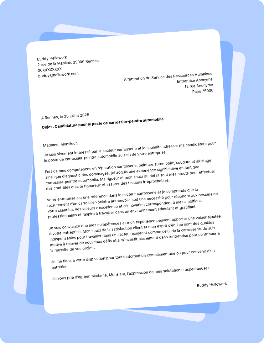 Modèle lettre de motivation pour le secteur Carrosserie Exemple lettre de motivation pour le secteur Carrosserie