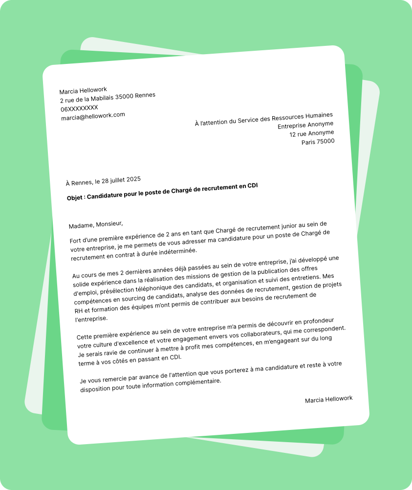 Modèle lettre de motivation Cdi Exemple lettre de motivation Cdi
