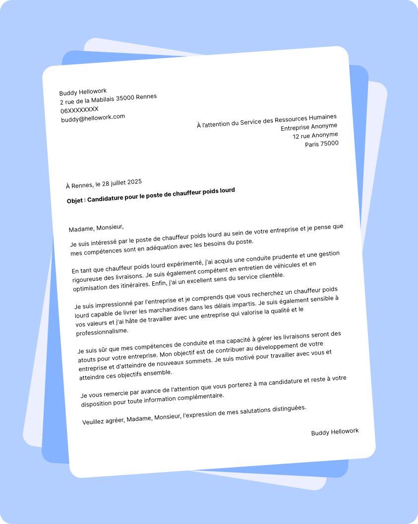 Modèle lettre de motivation en tant que Chauffeur Poids Lourd Exemple lettre de motivation en tant que Chauffeur Poids Lourd