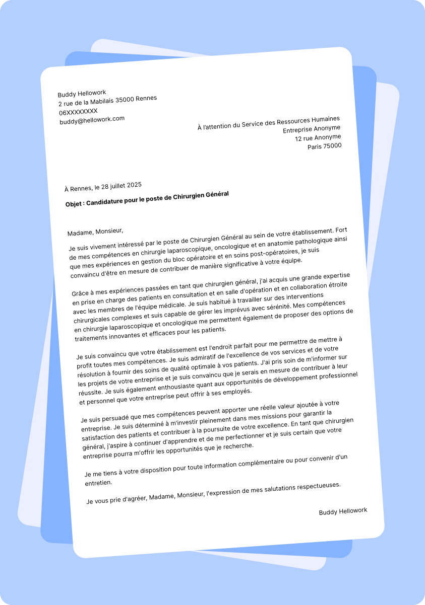 Exemple lettre de motivation pour le secteur Chirurgie