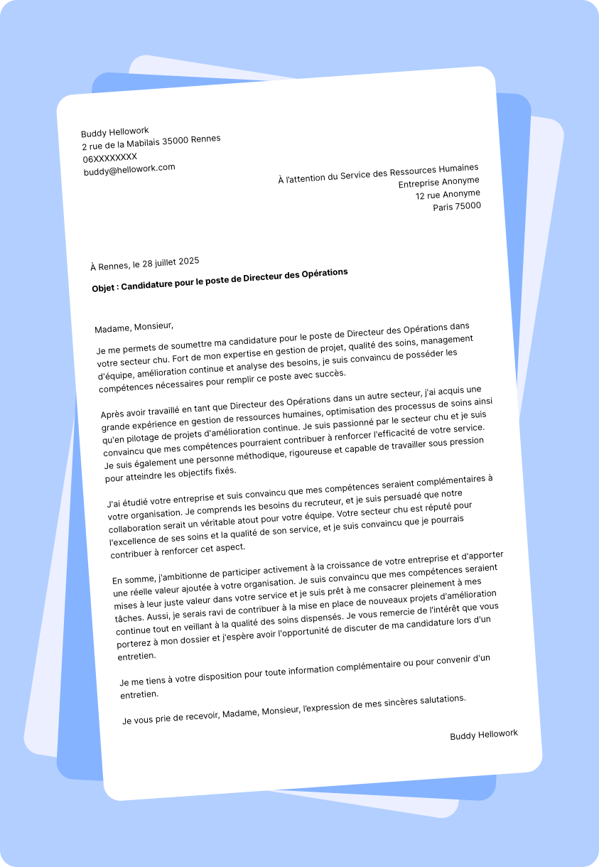 Modèle lettre de motivation pour le secteur Chu Exemple lettre de motivation pour le secteur Chu