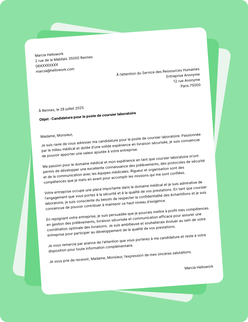 Modèle lettre de motivation en tant que Coursier Laboratoire Exemple lettre de motivation en tant que Coursier Laboratoire