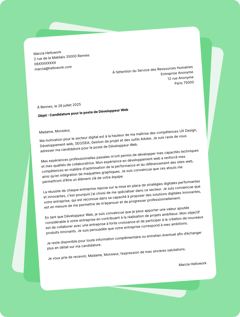 Modèle lettre de motivation pour le secteur Digital Exemple lettre de motivation pour le secteur Digital
