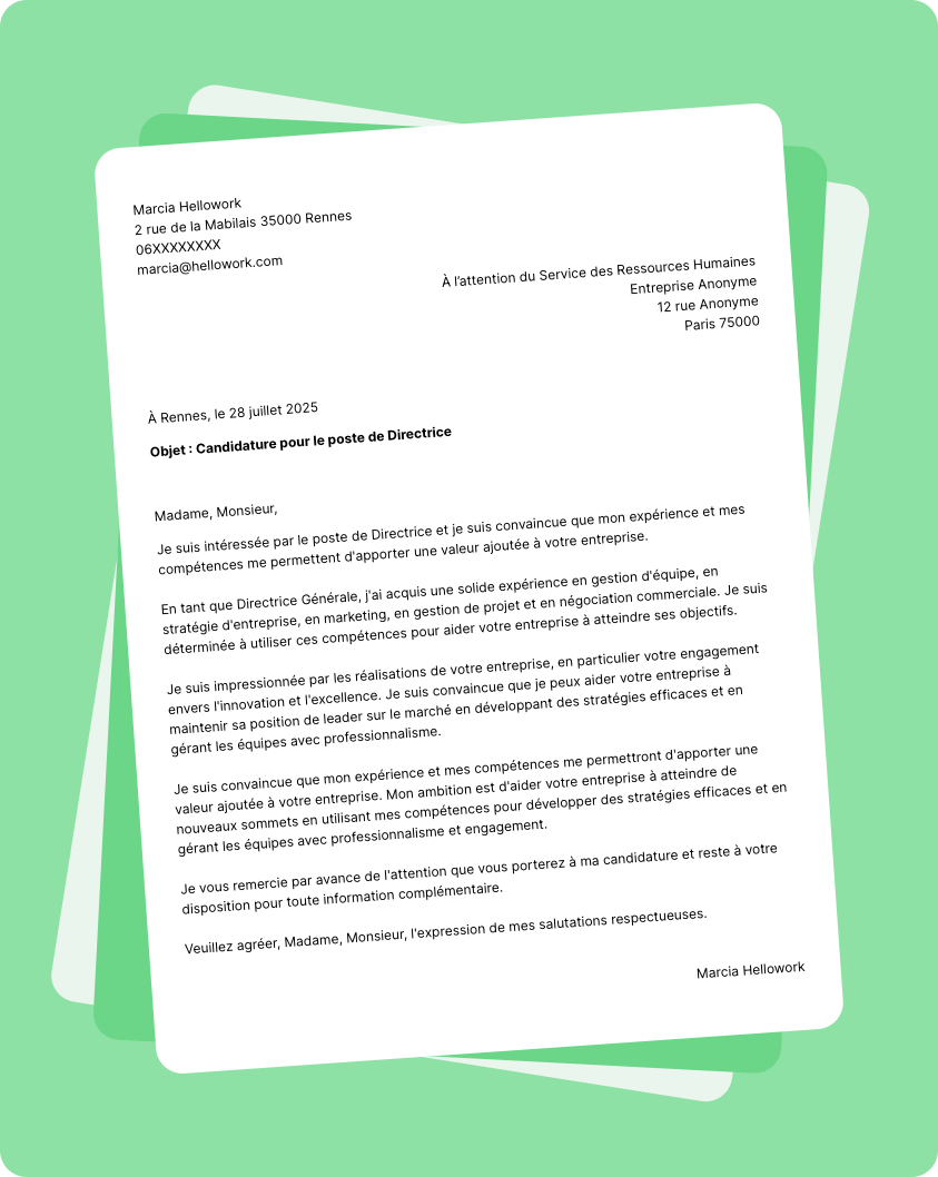 Modèle lettre de motivation en tant que Directeur Exemple lettre de motivation en tant que Directeur