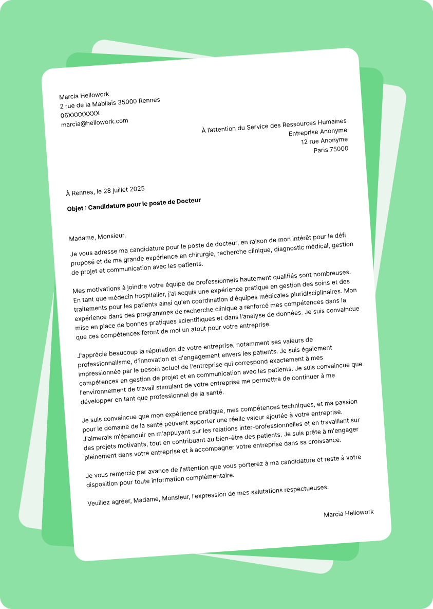 Modèle lettre de motivation en tant que Docteur Exemple lettre de motivation en tant que Docteur