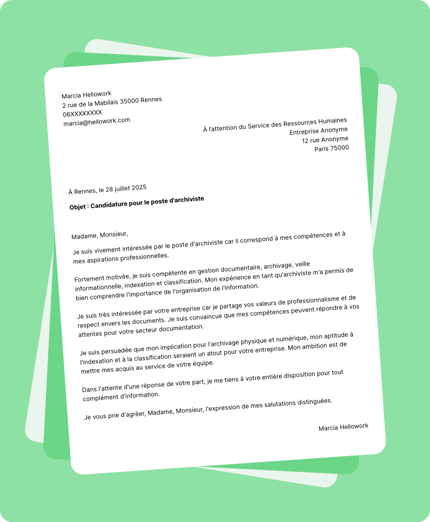 Modèle lettre de motivation pour le secteur Documentation Exemple lettre de motivation pour le secteur Documentation
