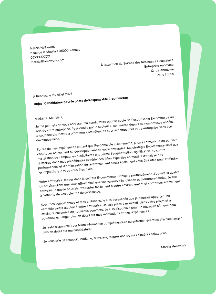 Exemple lettre de motivation pour le secteur E commerce