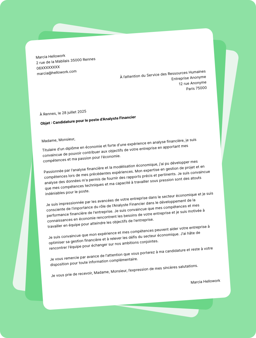 Modèle lettre de motivation pour le secteur Economie Exemple lettre de motivation pour le secteur Economie
