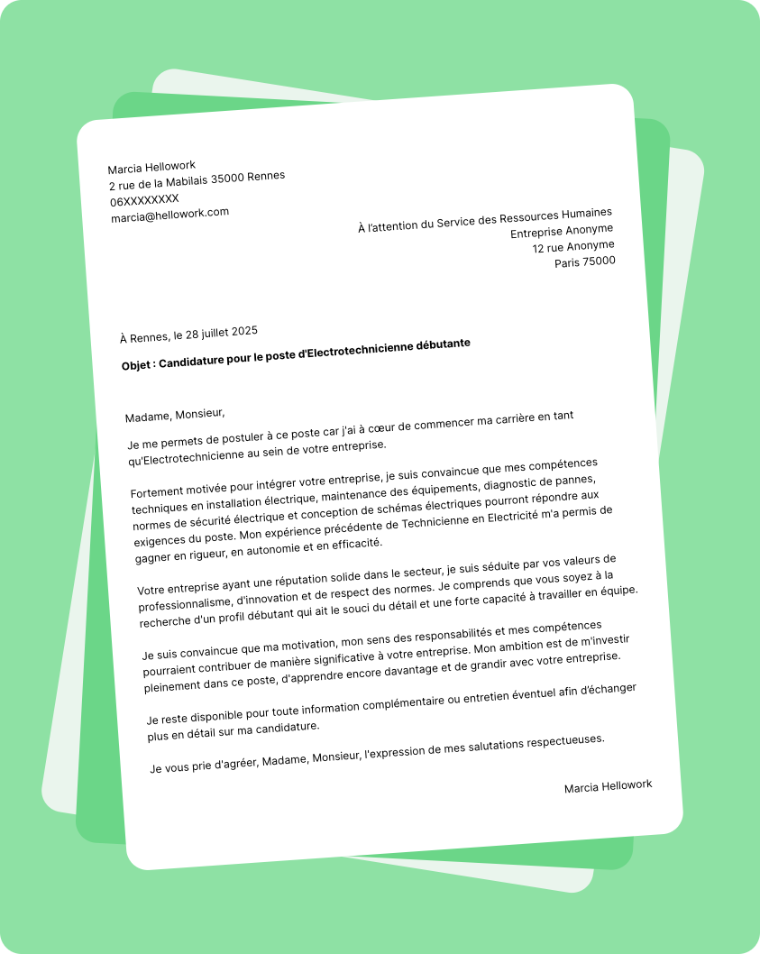 Modèle lettre de motivation en tant que Electrotechnicien Debutant Exemple lettre de motivation en tant que Electrotechnicien Debutant