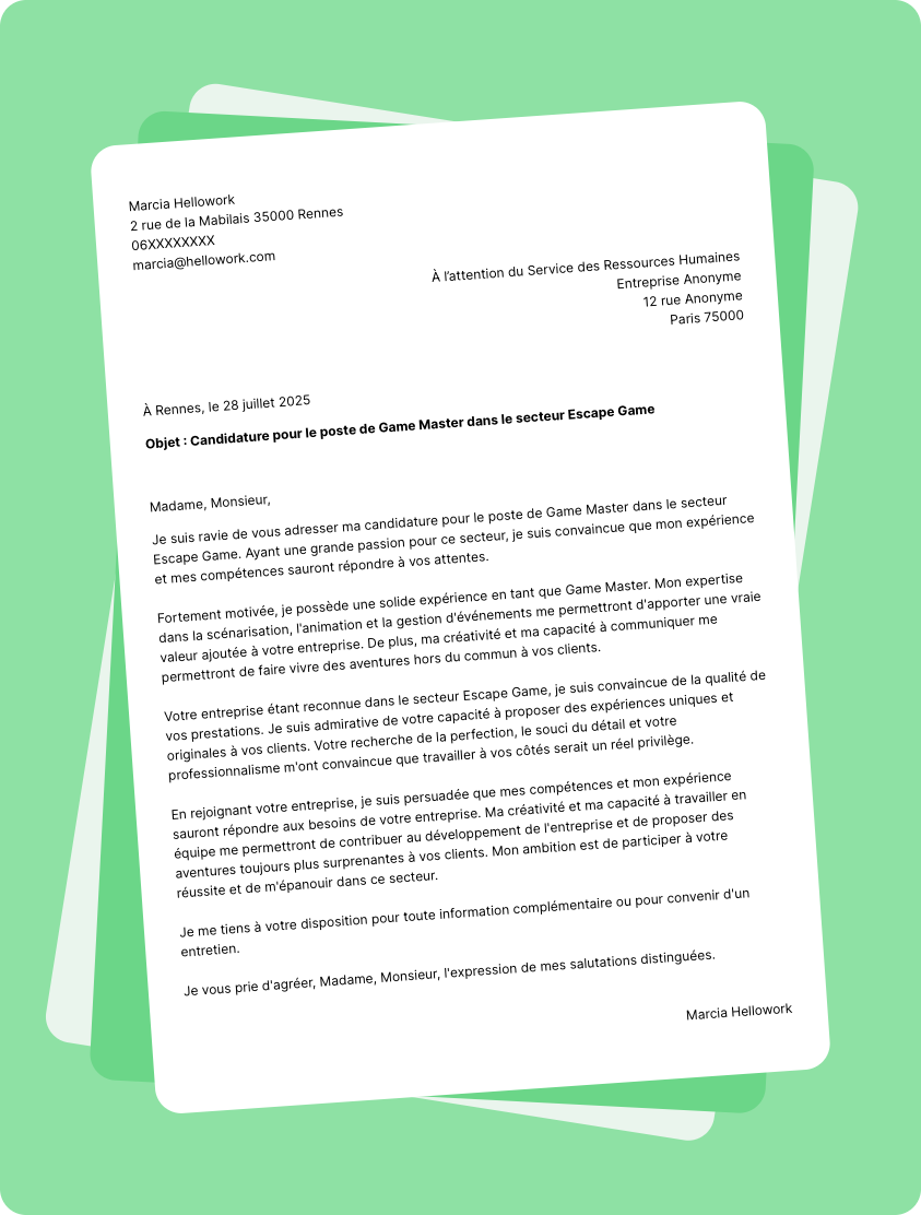 Exemple lettre de motivation pour le secteur Escape game