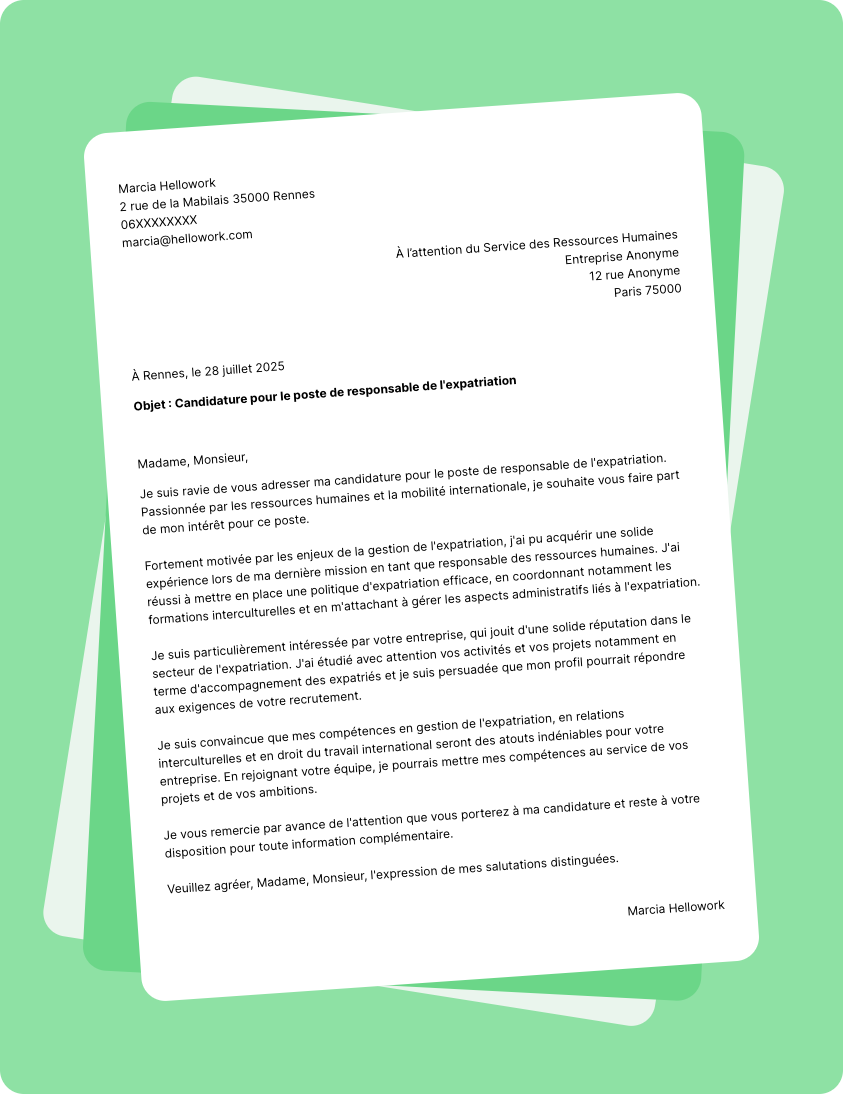 Exemple lettre de motivation pour le secteur Expatriation