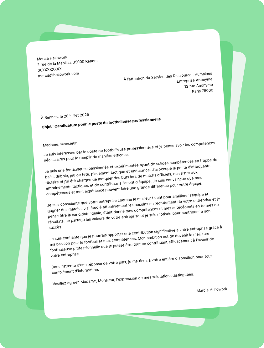 Modèle lettre de motivation en tant que Footballeur Exemple lettre de motivation en tant que Footballeur