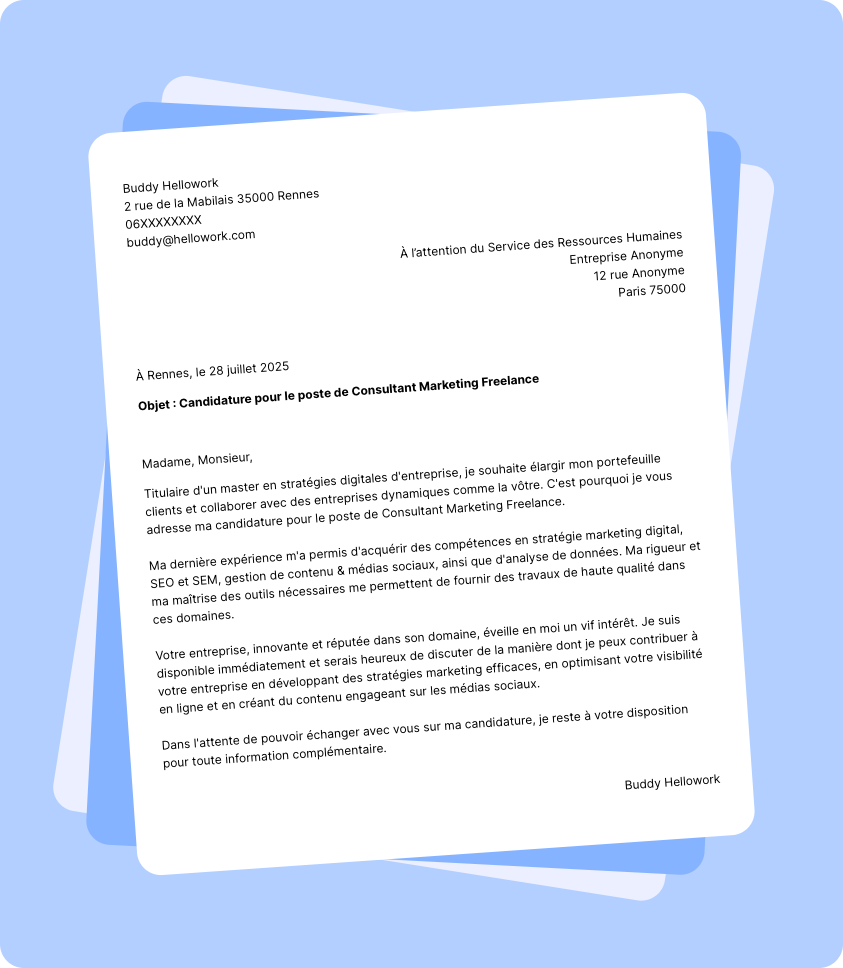 Modèle lettre de motivation Freelance Exemple lettre de motivation Freelance