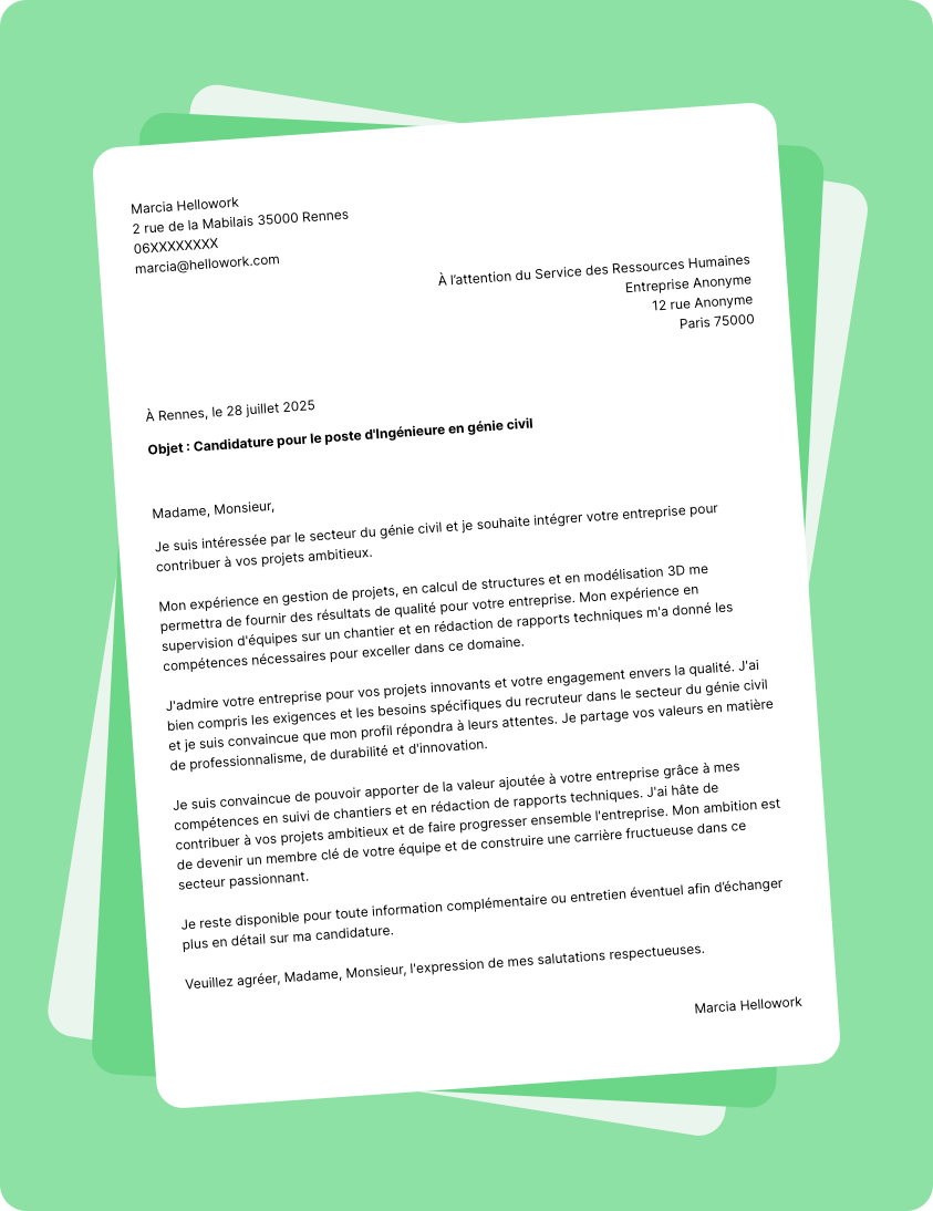 Modèle lettre de motivation pour le secteur Genie civil Exemple lettre de motivation pour le secteur Genie civil