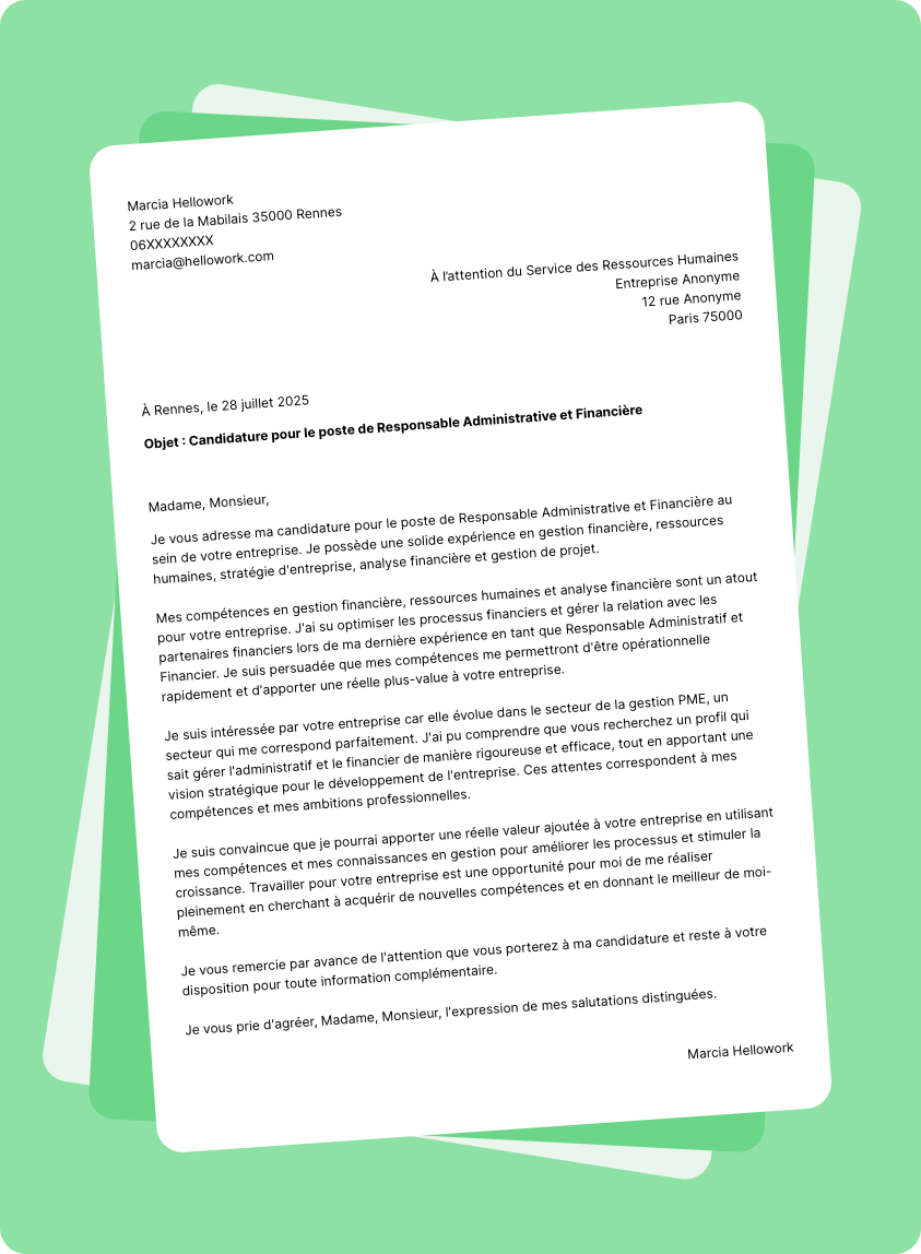 Modèle lettre de motivation pour le secteur Gestion pme Exemple lettre de motivation pour le secteur Gestion pme
