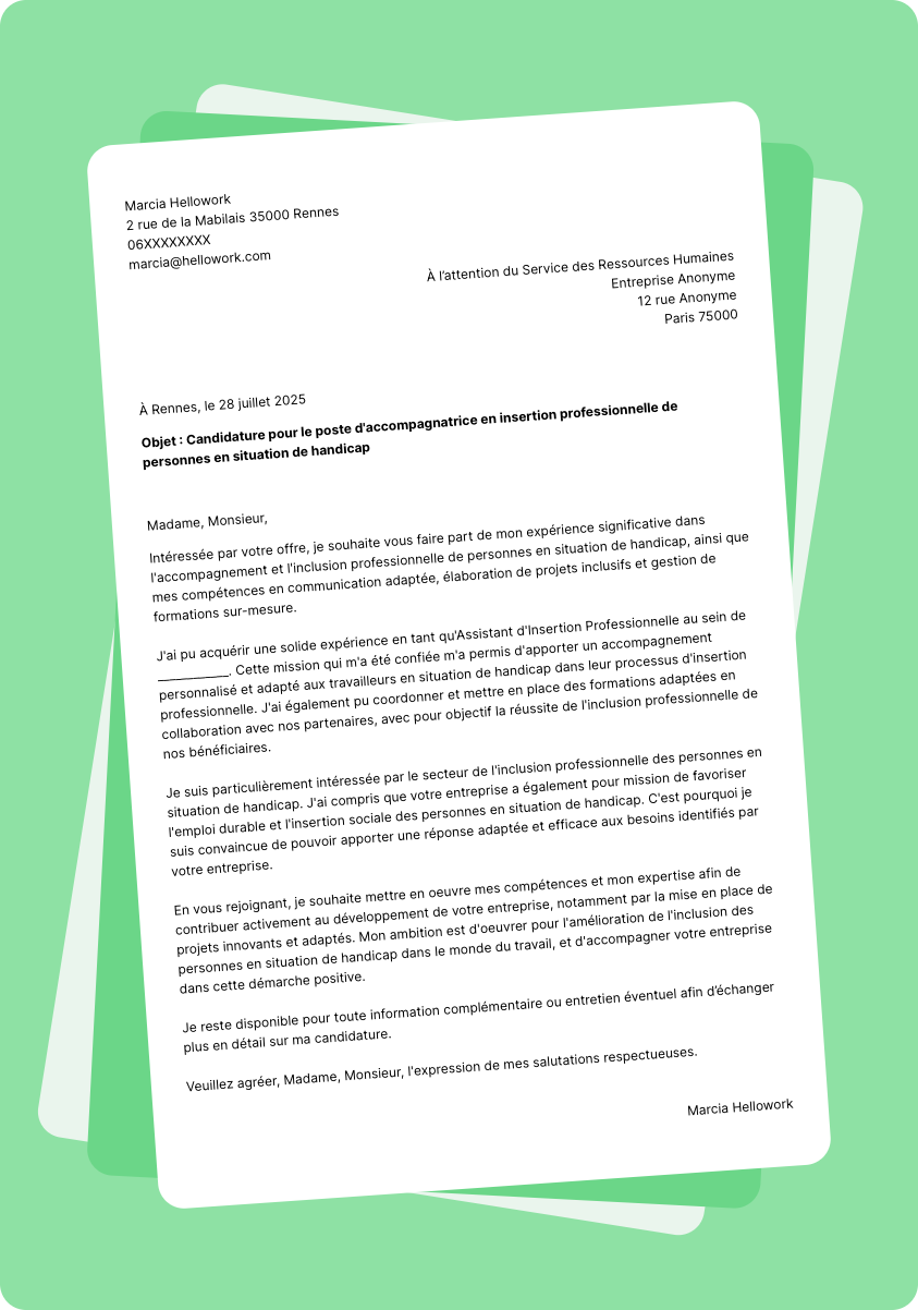 Exemple lettre de motivation pour le secteur Handicap