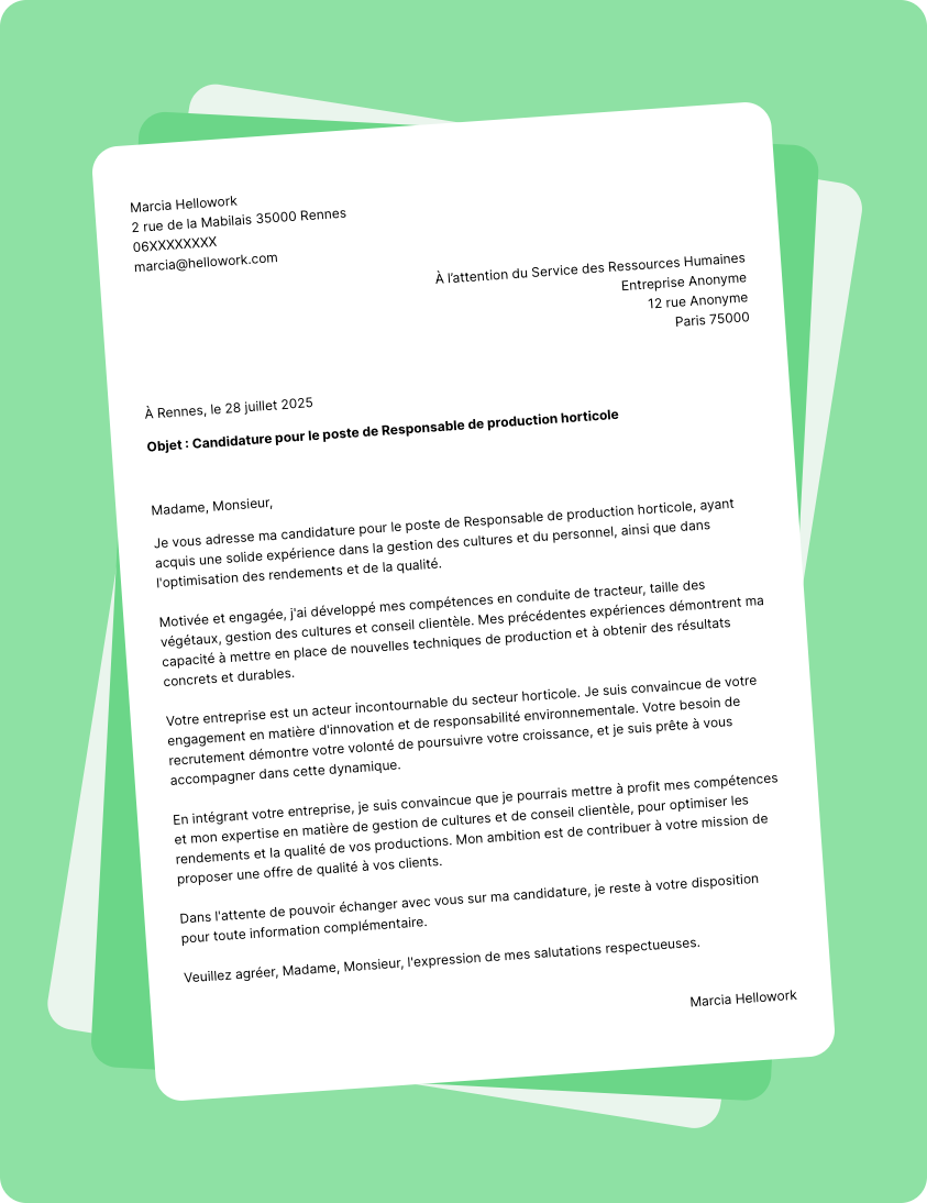 Modèle lettre de motivation pour le secteur Horticole Exemple lettre de motivation pour le secteur Horticole