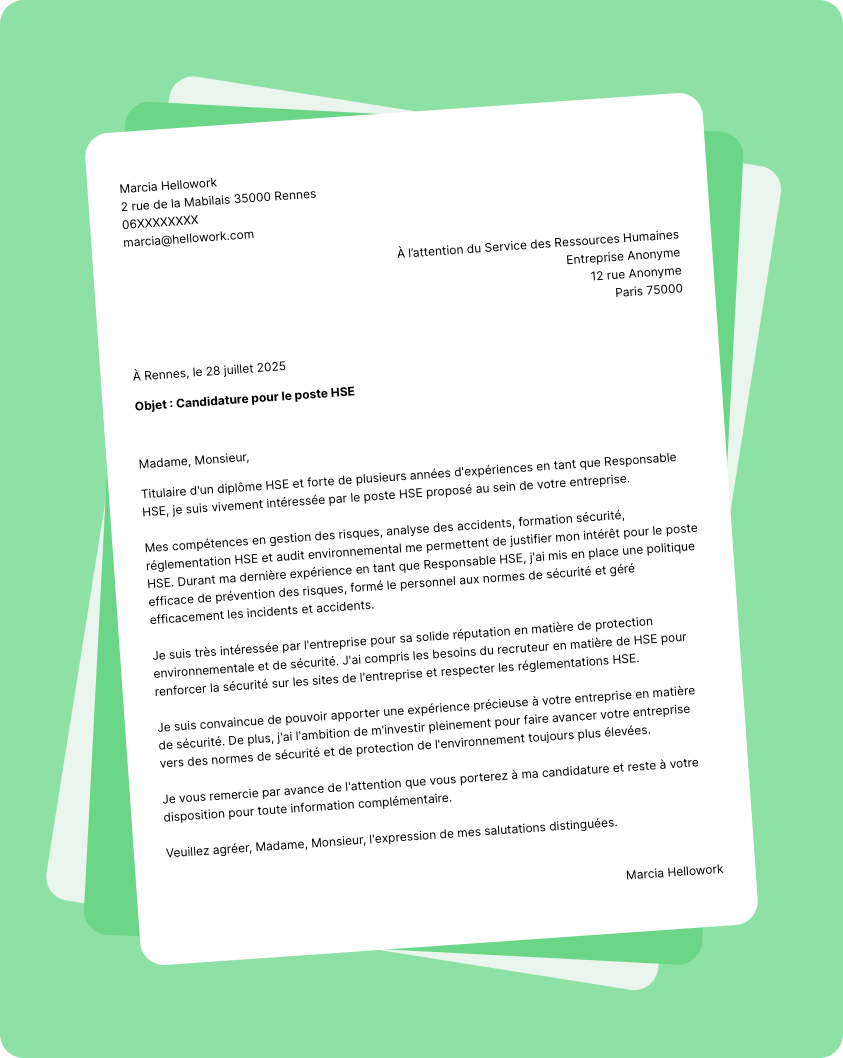 Exemple lettre de motivation en tant que Hse