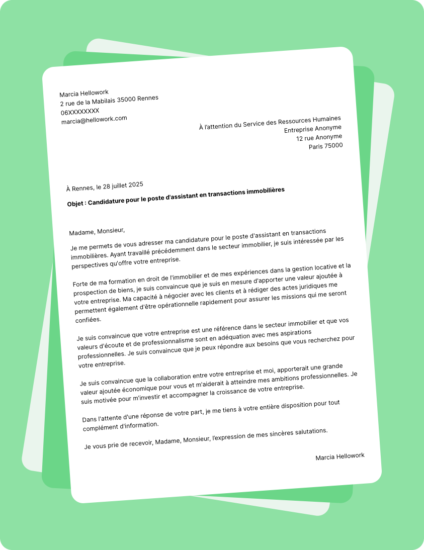 Modèle lettre de motivation pour le secteur Immobilier débutant Exemple lettre de motivation pour le secteur Immobilier débutant