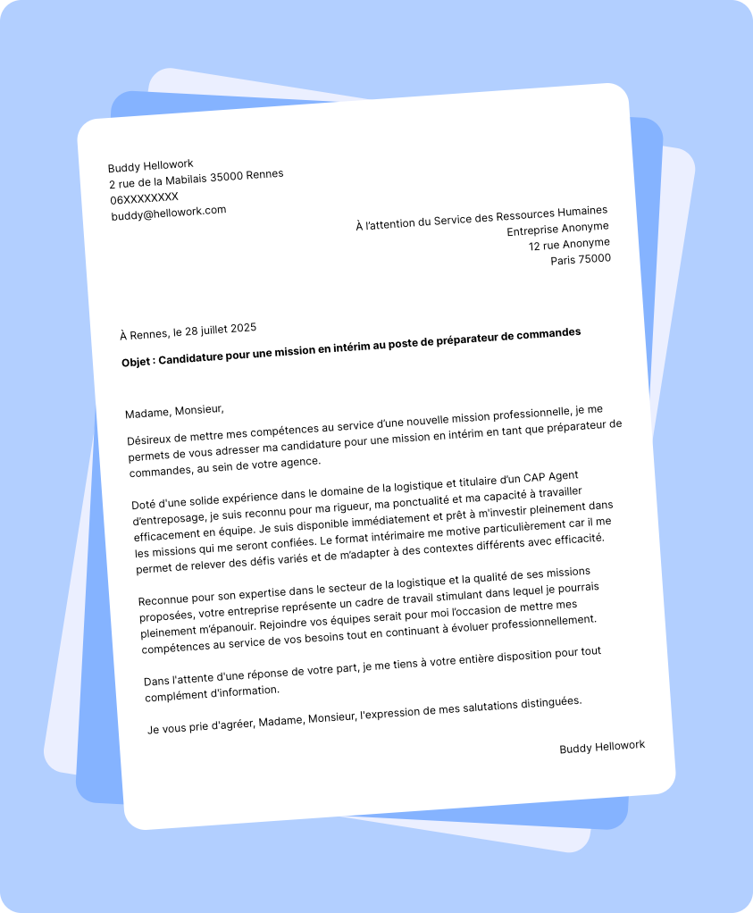 Exemple lettre de motivation Intérim