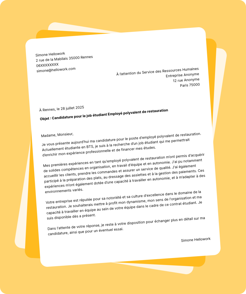 Exemple lettre de motivation Job étudiant