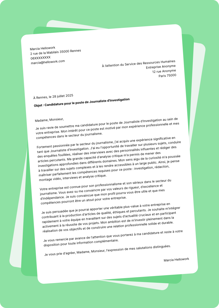 Modèle lettre de motivation pour le secteur Journalisme Exemple lettre de motivation pour le secteur Journalisme
