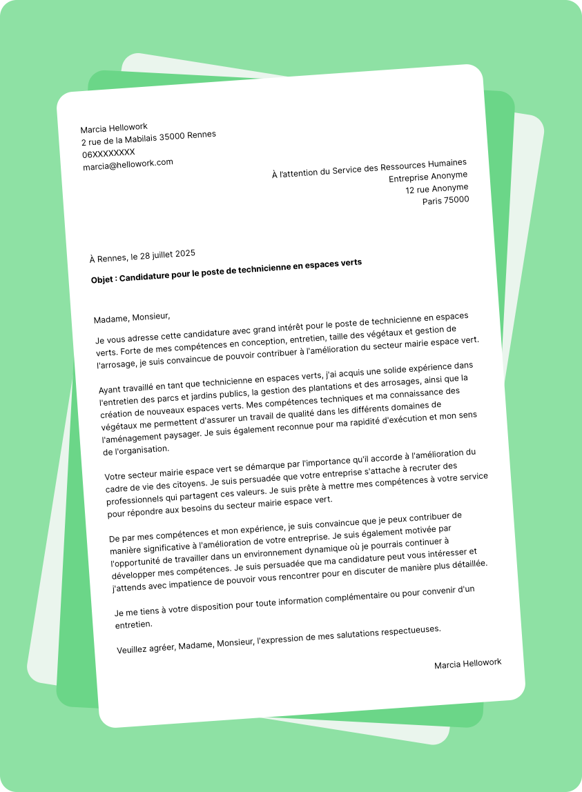 Exemple lettre de motivation pour le secteur Mairie Espace Vert