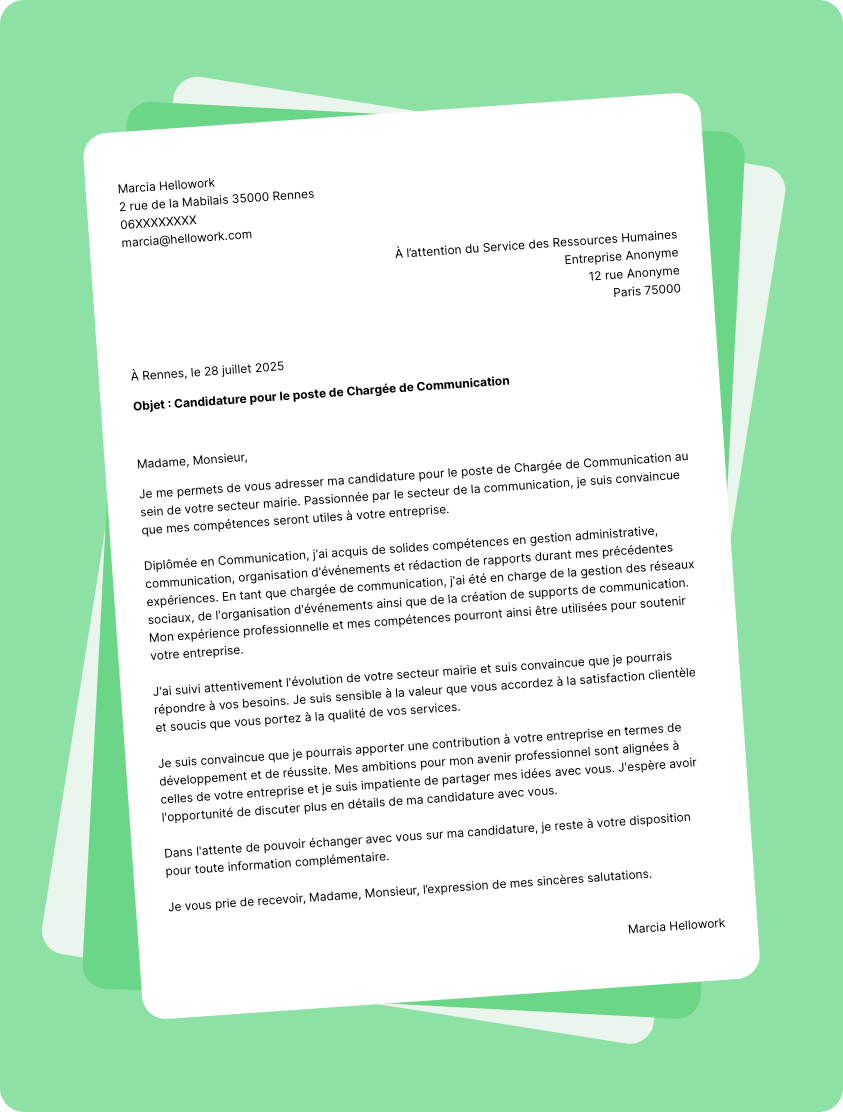 Modèle lettre de motivation pour le secteur Mairie Exemple lettre de motivation pour le secteur Mairie