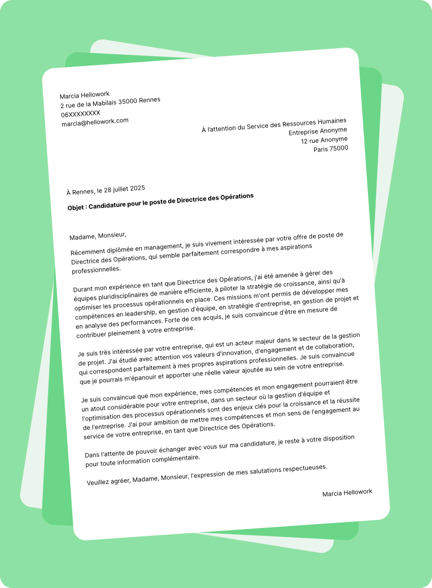 Exemple lettre de motivation pour le secteur Management