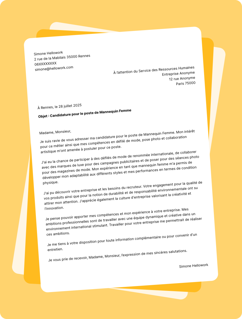 Modèle lettre de motivation en tant que Mannequin Femme Exemple lettre de motivation en tant que Mannequin Femme