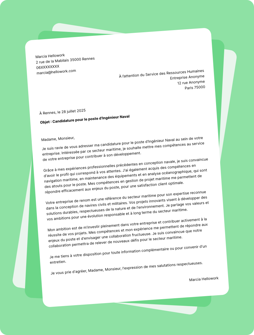 Exemple lettre de motivation pour le secteur Marine