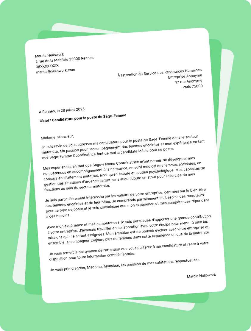 Exemple lettre de motivation pour le secteur Maternité