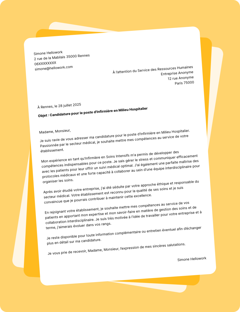 Exemple lettre de motivation pour le secteur Milieu Hospitalier