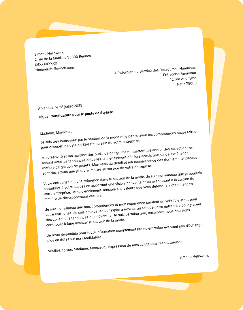 Modèle lettre de motivation pour le secteur Mode Exemple lettre de motivation pour le secteur Mode