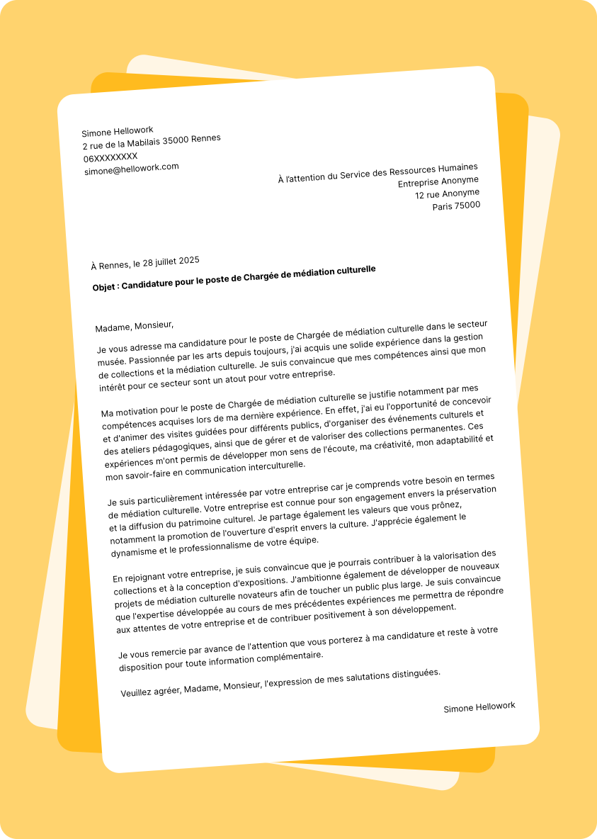Modèle lettre de motivation pour le secteur Musée Exemple lettre de motivation pour le secteur Musée