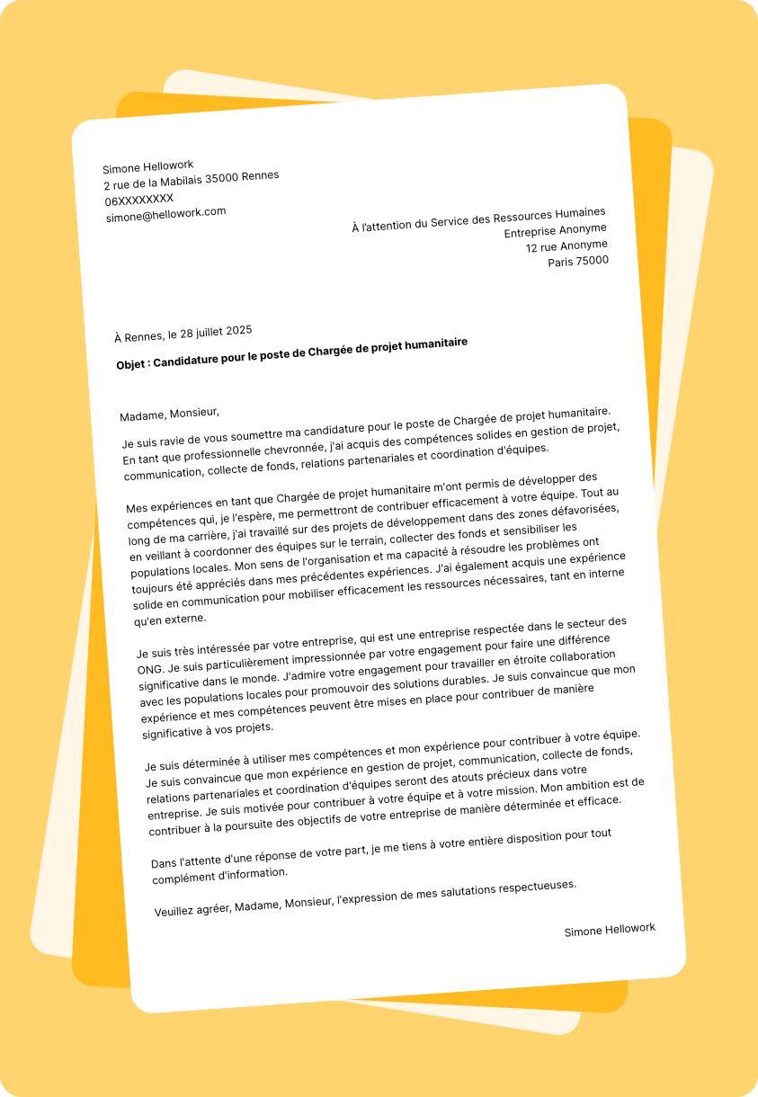 Exemple lettre de motivation pour le secteur Ong