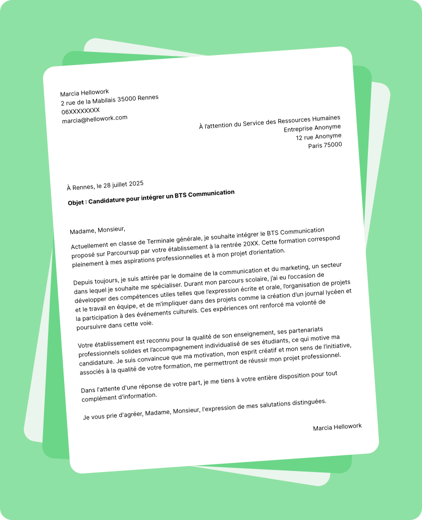 Modèle lettre de motivation Parcoursup Exemple lettre de motivation Parcoursup