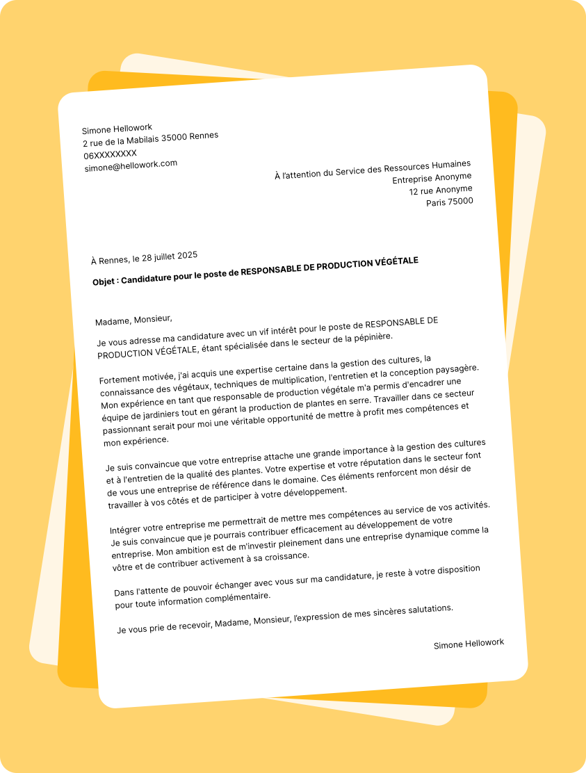 Modèle lettre de motivation pour le secteur Pépinière Exemple lettre de motivation pour le secteur Pépinière
