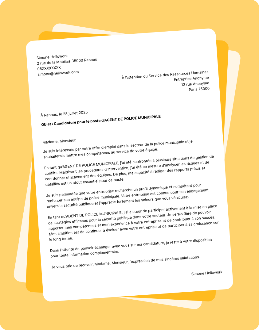Modèle lettre de motivation pour le secteur Police Municipale Exemple lettre de motivation pour le secteur Police Municipale