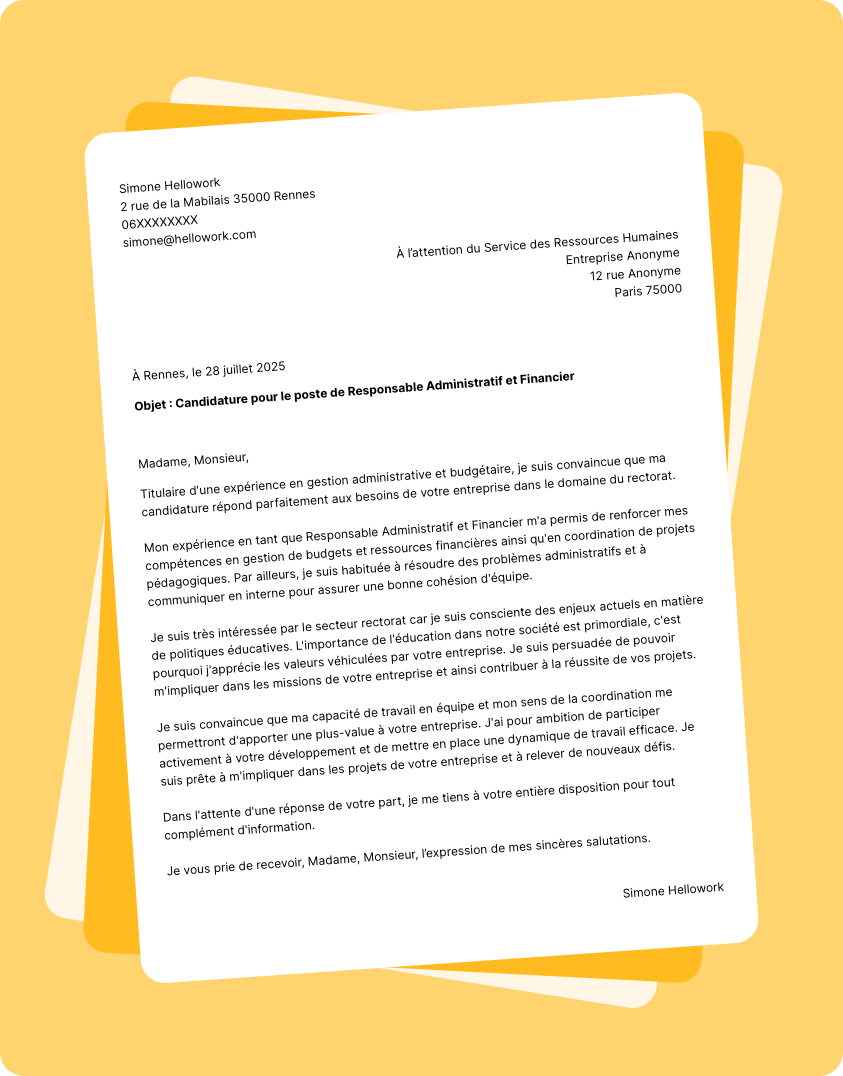 Exemple lettre de motivation pour le secteur Rectorat