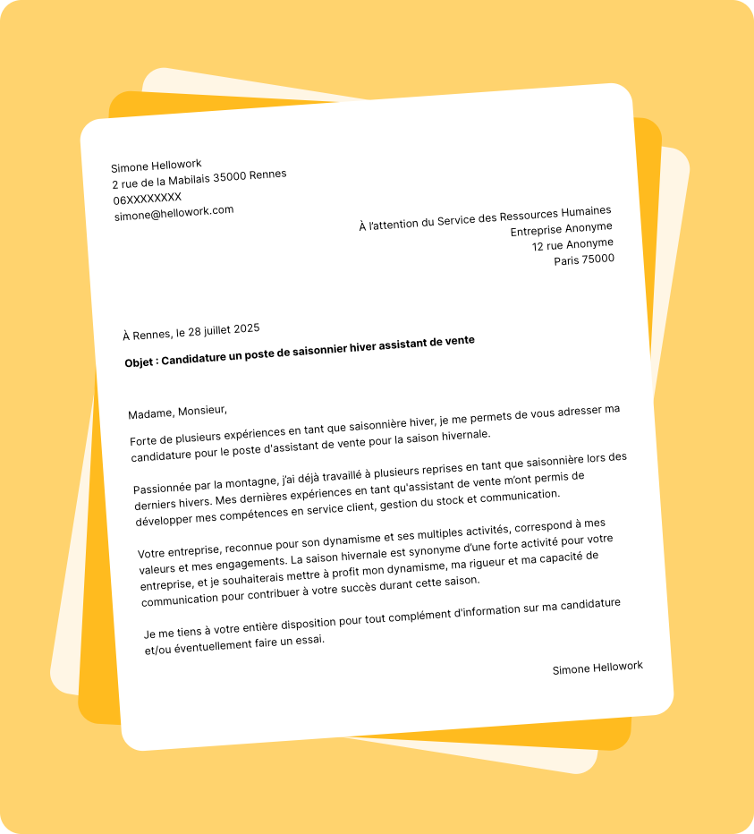 Modèle lettre de motivation Saisonnier Hiver Exemple lettre de motivation Saisonnier Hiver