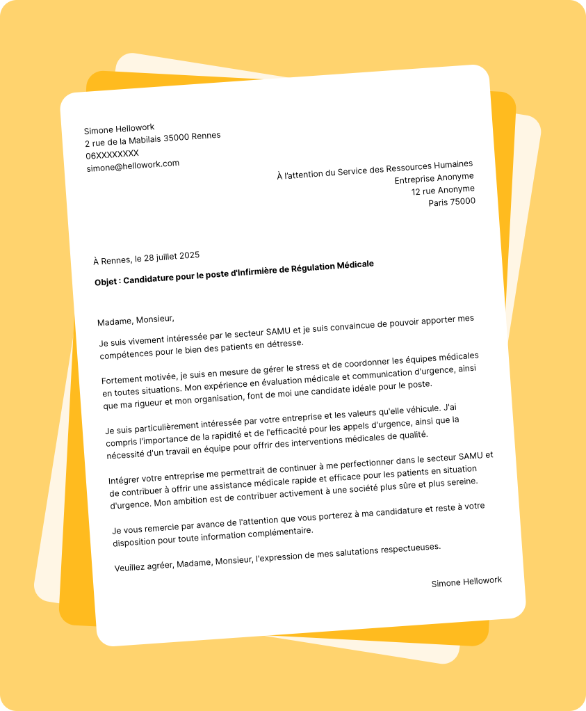 Modèle lettre de motivation pour le secteur Samu Exemple lettre de motivation pour le secteur Samu